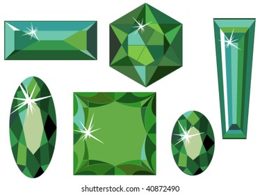 Vector illustration of different cut emeralds isolated on white