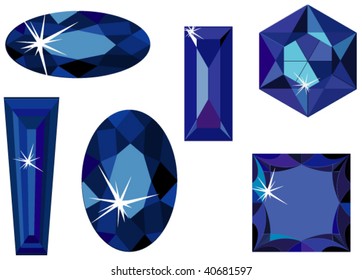 Vector illustration of different cut sapphires isolated on white