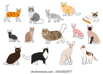 A vector illustration of Different Cute Cat Icons