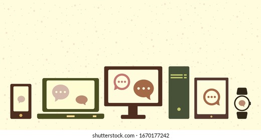 vector illustration of different devices in retro vintage colors old style