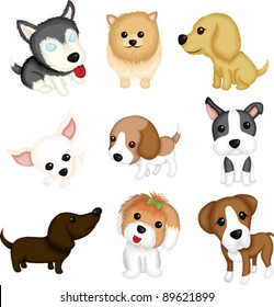 A vector illustration of different dog breeds