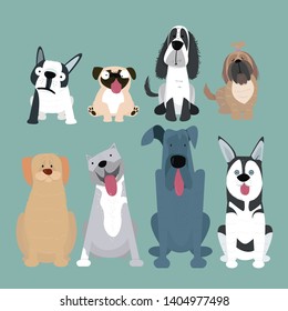 Vector illustration of different dogs breed isolated