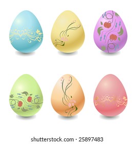 Vector illustration  of the different easter eggs decorated with beautiful floral elements.