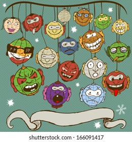 Vector illustration of different emotional lanterns with hand drawn banner