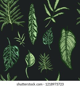 Vector illustration with different exotic leaves. 