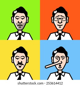 Vector illustration of the different faces of a businessman. 