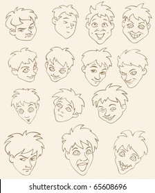 Vector illustration of different facial expressions