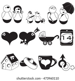 Vector illustration of different family black icons