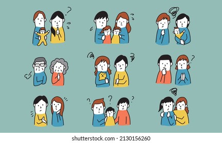 Vector illustration of different family people with children, couples, friends.Thinking family concept.