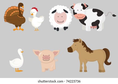 A vector illustration of different farm animals