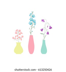 Vector illustration of different flower. Background with a vase of flowers