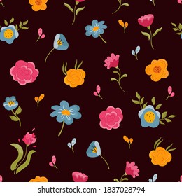 Vector illustration with different flowers in bloom. Design for prints, wallpapers, gift box, textile