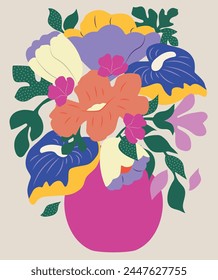 Ilustración vectorial de diferentes flores en un jarrón