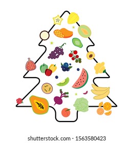 vector illustration for different fruits on colorful squares geometric background
