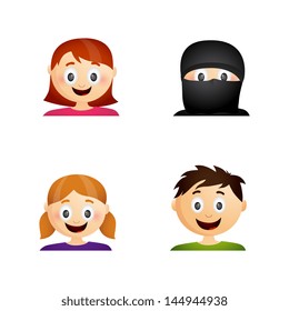 Vector illustration of different funny cartoon character faces