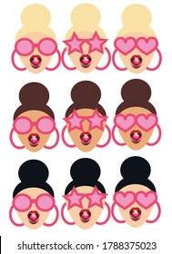 vector illustration of different girls with cherries in their mouth