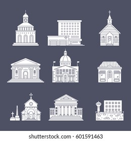 Vector illustration of different govenmental buildings. Silhouette vector illustration. City architecture concept. Government buildings. 