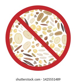vector illustration of different grains with restriction sign for gluten free and low carbs diet concept