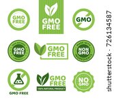 Vector illustration of different green colored GMO free emblems. 