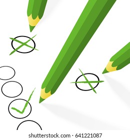 vector illustration of different green pencils with hooks and crosses