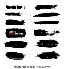 Vector illustration of different grunge black brush strokes over white background for your design