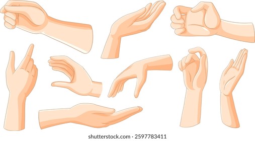 Vector illustration of different hand gestures