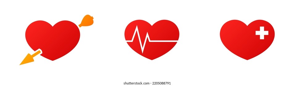 Vector illustration of different hearts isolated on white background. Set of red hearts icons. Collection of hearts logo. Love symbol.