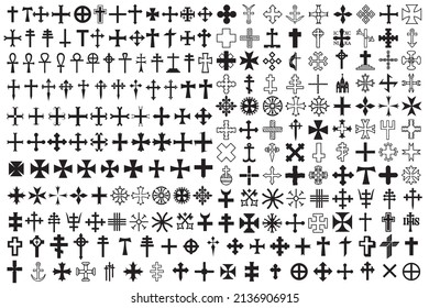 Vector illustration different heraldic crosses isolated on white background