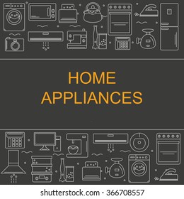 Vector illustration of different home appliances. Banner for your company or store.