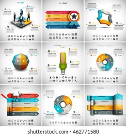 Vektorgrafik verschiedener Infografik-Vorlagen. 9 in 1 Set.