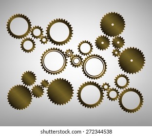 Vector illustration of different isolated bronze gears icons, extended