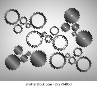 Vector illustration of different isolated steel gears icons, extended