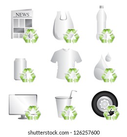 A vector illustration of different items that can be recycled