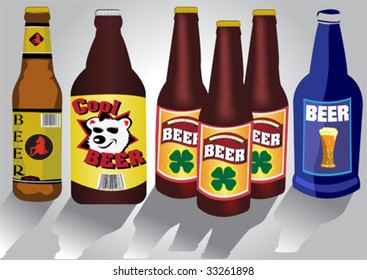 Vector illustration of different kind of beer bottles. The labels on the bottles are my original work.