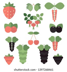 Vector illustration of different kinds of berries on white background.