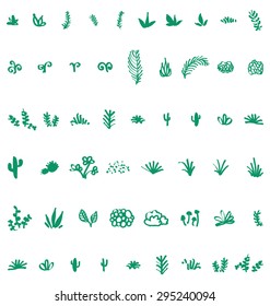Vector illustration of different kinds of plants isolated on the white background.
Simple shaped design elements.