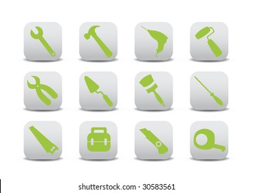Vector illustration of different kinds of proffesional instruments. Repairing tools buttons set.