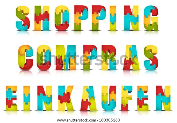 Vector Illustration Different Languages Shopping Words Stock Vector Royalty Free