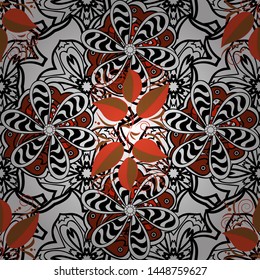Vector illustration. Different leaves on black, brown and white colors. Seamless.Various and tropical palm leaves, jungle leaves, botanical.