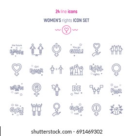 Vector illustration of different line icons dedicated to women's rights.