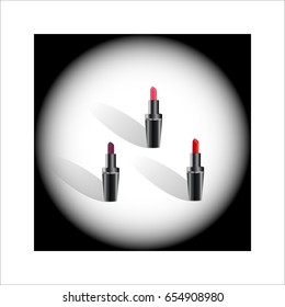 Vector illustration. Different lipsticks with spotlight
