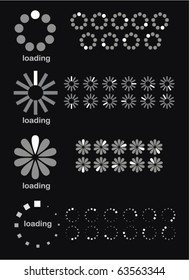 vector illustration of different loading symbols on black background