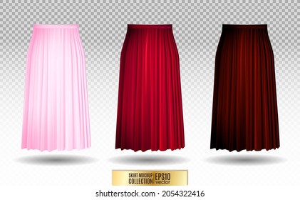 Ilustración vectorial de una falda de modelo diferente sobre fondo transparente. falda pleto se burla. Variación rosa, roja, vinícola