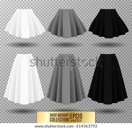 Vector illustration of different model skirt on transparent background. pleated skirt mock up. White, gray and black variation