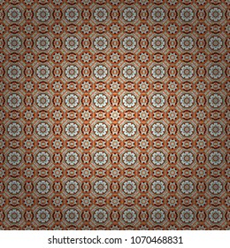 Vector illustration. Different mosaic textures. Relief waves of ornamental mosaic tile patterns in orange, magenta and blue colors. Ornate seamless texture background.