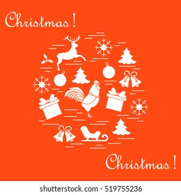 Vector illustration of different new year and christmas symbols arranged in a circle. 