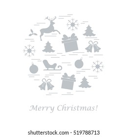 Vector illustration of different new year and christmas symbols arranged in a circle.