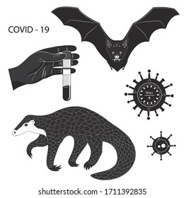 Vector illustration with different objects and animals for pandemic theme Coronavirus COVID 19