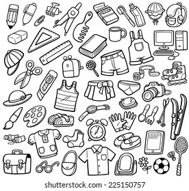 Vector Illustration of Different objects - Coloring book