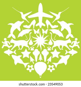 Vector illustration of different objects grupped into one abstract background.